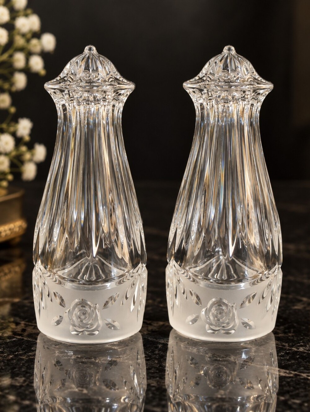 Clear Crystal Cut Salt and Pepper Shakers - Classic Home Accents